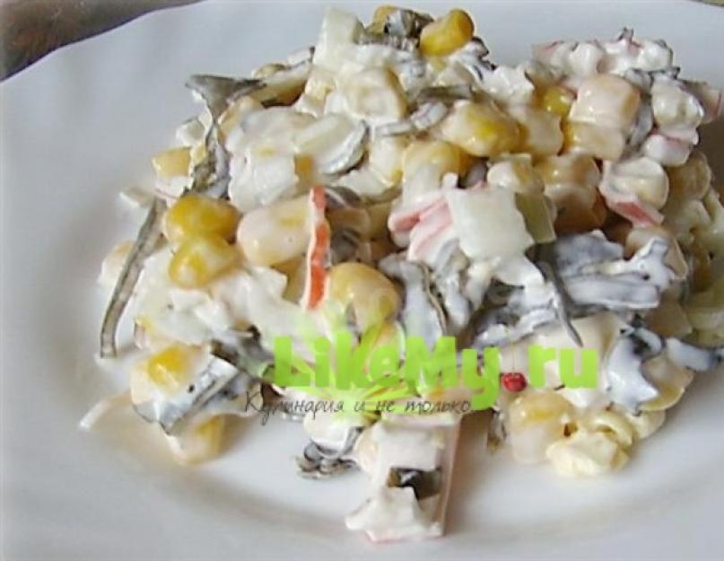 Вкусный салат с морской капустой рецепт. Рецепт с крабовыми палочками. Корейский салат из морской капусты