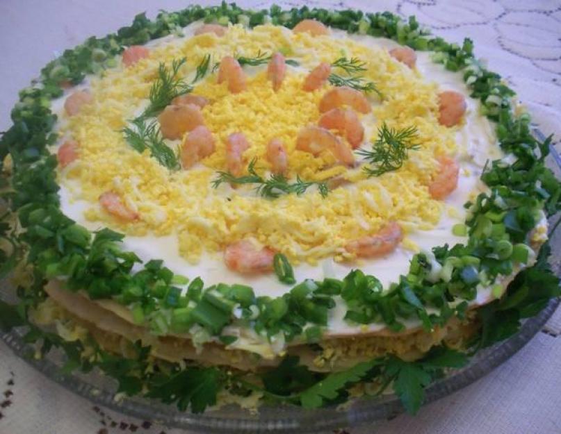 Слоёный салат «Наполеон» с копченой курицей. Закусочный торт Наполеон: начинки: много рецептов
