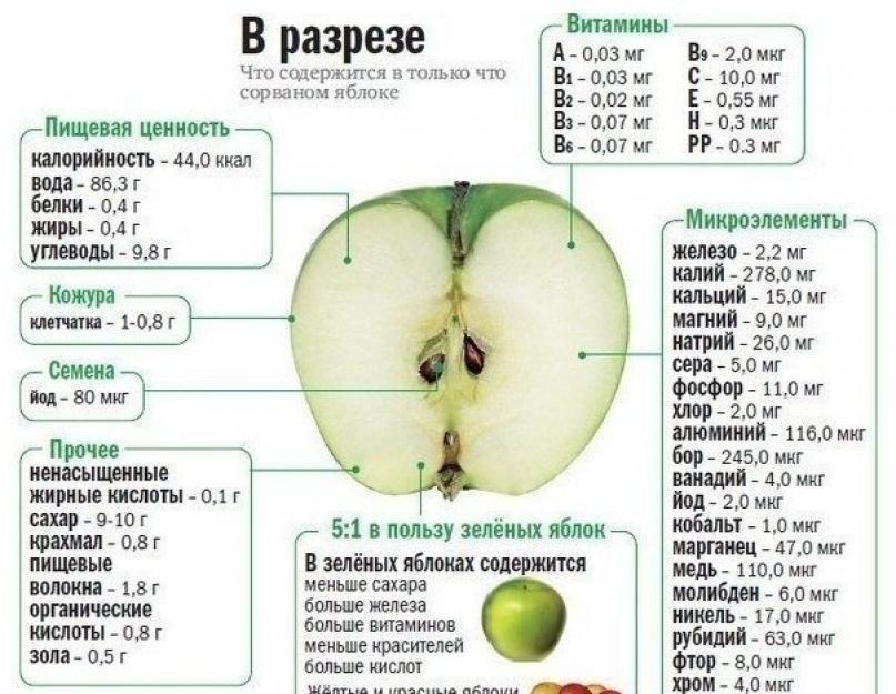 Что дают яблоки организму. Употребление яблок: польза и вред для организма. Калорийность, состав и пищевая ценность яблок