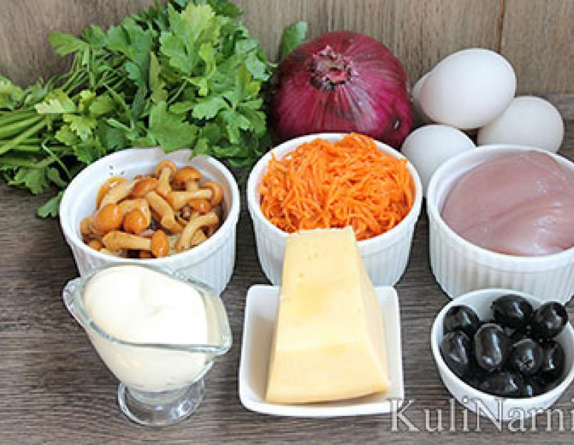 Салат «Ежик» с корейской морковью рецепт: яркое блюдо. Пошаговое приготовление вкусной и сытной закуски с сухариками. Из куриной печени