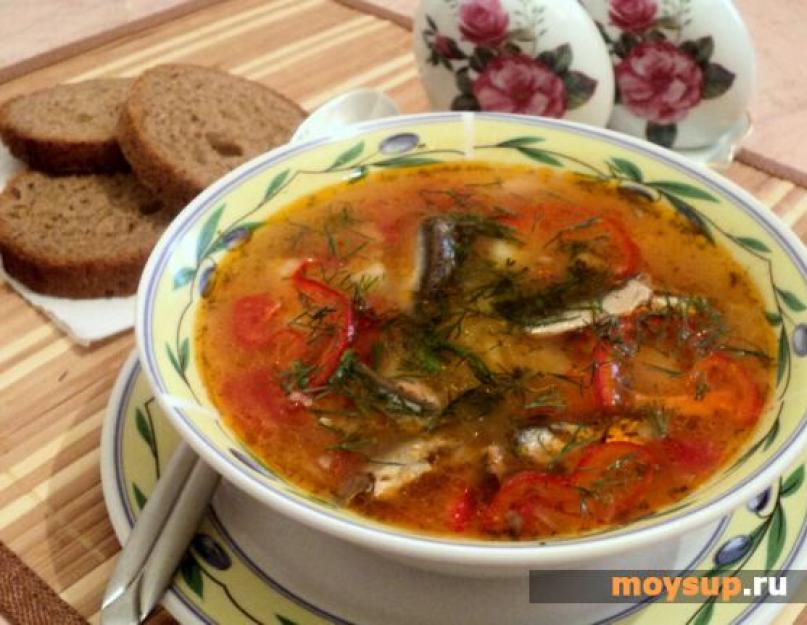 Пошаговый рецепт приготовления рыбного супа из кильки в томатном соусе. Суп с вермишелью и кильками в томатном соусе