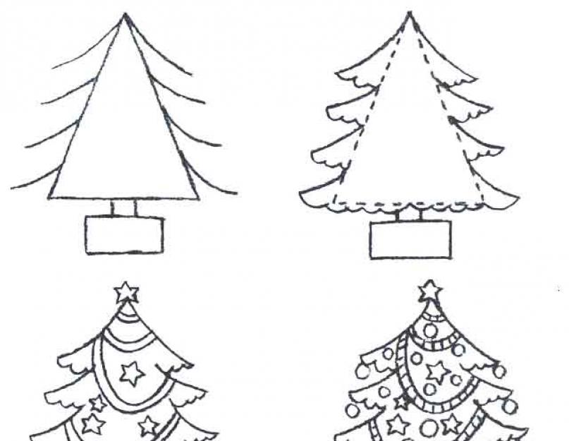 Поэтапное рисование новогодней елки
