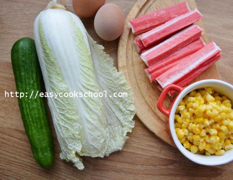 Вкусный салат с крабовыми палочками и капустой пекинской: пошаговые рецепты с фото. Крабовый салат с пекинской капустой