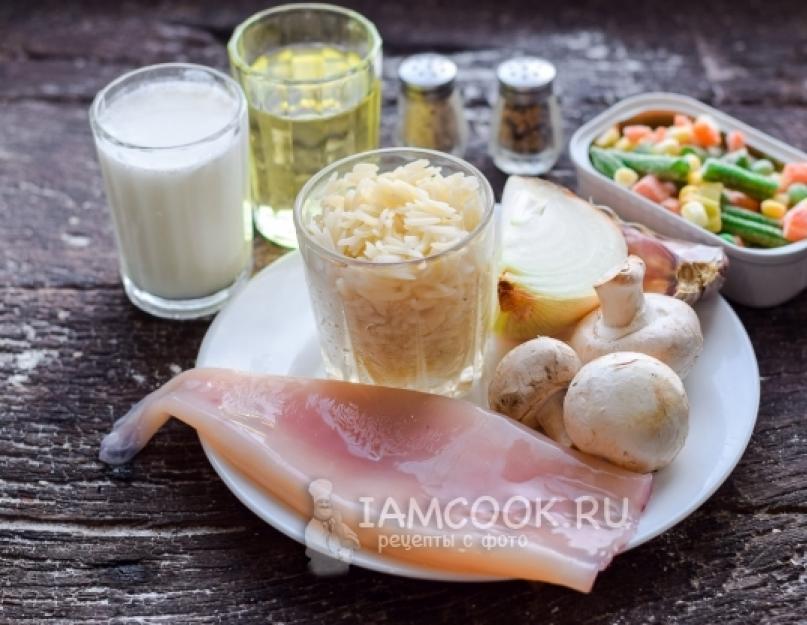 Рецепт фаршированные кальмары рисом мясом грибами. Фаршированные кальмары с грибами и рисом