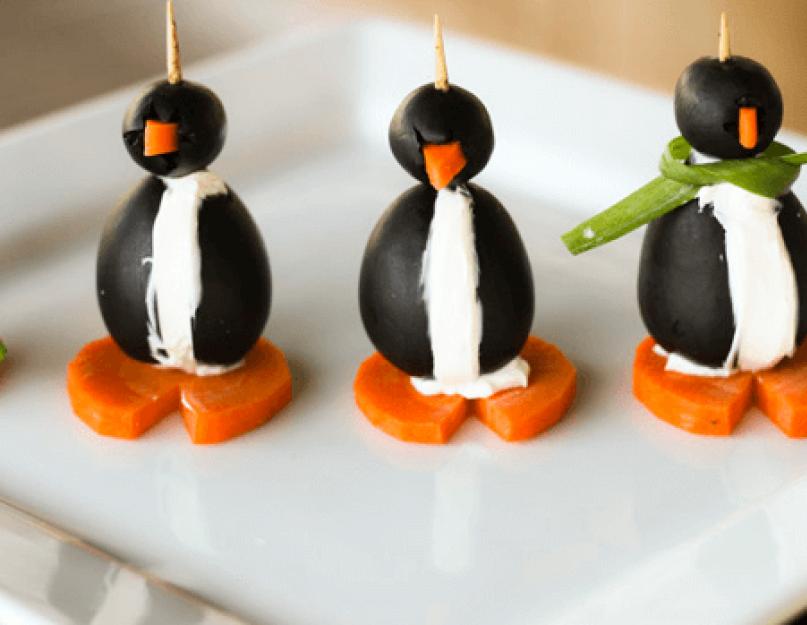 Закуска «Пингвины» - Irzeis. Пингвины из маслин – пошаговый рецепт с фото приготовления оригинальной закуски или украшения блюда