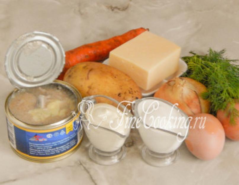  Классический салат «Мимоза» с консервой и сыром