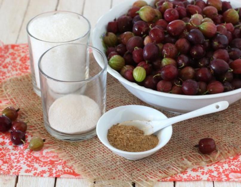 Recette pas à pas avec des photos d'une délicieuse et épaisse confiture de groseilles rouges à la cannelle pour l'hiver.  Confiture de groseille perlée.  Confiture instantanée de groseilles sans sucre à l'orange et au kiwi