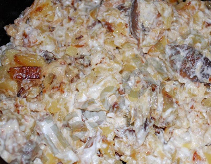 Картофель жаренный с грибами и сметаной. Тушеные грибы в сметане с картошкой – рецепт с фото для духовки. Как вкусно приготовить картошку с грибами и сметаной в духовке