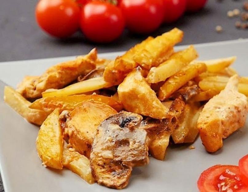 Faire mariner la poitrine et cuire avec les pommes de terre au four.  Poitrines de poulet avec pommes de terre et tomates au four.  Délicieux poulet - recettes de cuisine éprouvées