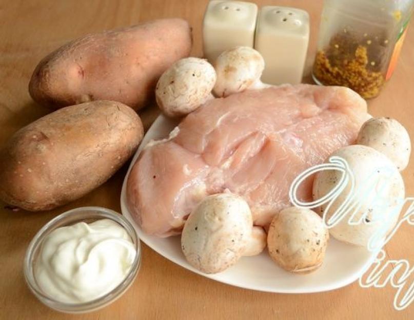 Шампиньоны с картошкой и курицей. Курица с грибами и картошкой