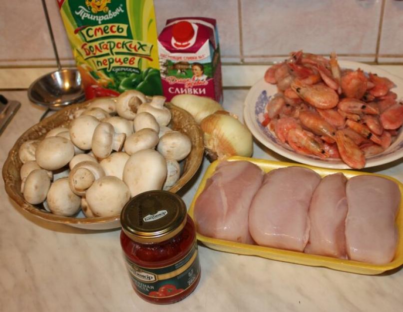 Салат с креветками и курицей и другие рецепты с креветками. Филе курицы с креветками и грибами в сливках