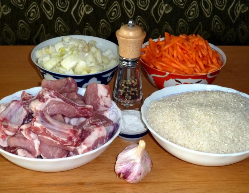 Recette de pilaf à base de côtes de porc, d'agneau et de bœuf.  Pilaf de côtes de porc.  Recette avec photo Recette de délicieuses côtes de porc pilaf