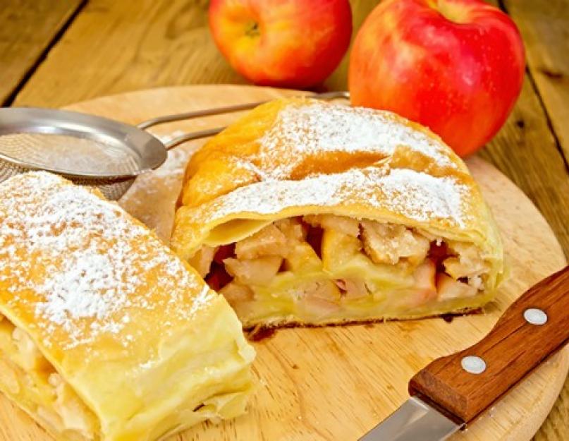 Пирог с яблоками из слоеного дрожжевого теста. Готовим пироги с яблоками из слоеного теста. Пирог из слоеного теста с яблоками
