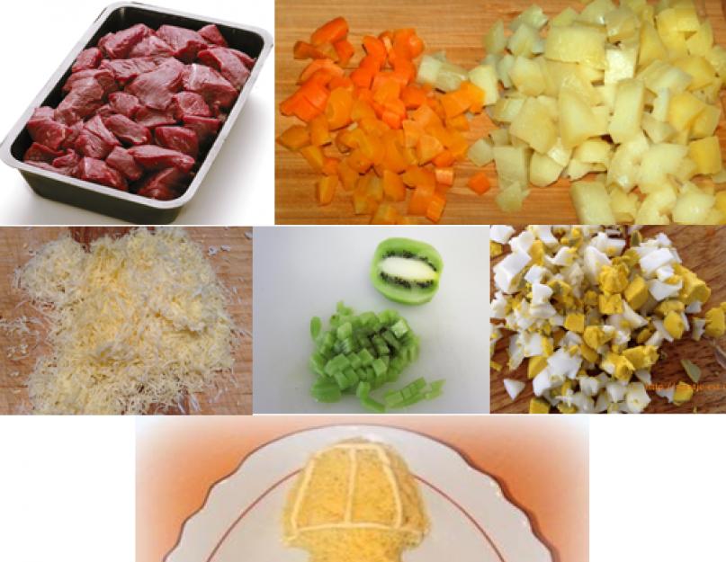Салаты на Новый год с фото. Простые и вкусные рецепты. Порционный салат в сырном блюде. Пошаговый рецепт. Свинка Пеппа - праздничное угощение для детского стола