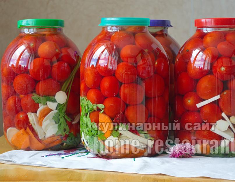 Recettes pour conserver des tomates en bocaux pour l'hiver.  Tomates marinées en pots d'un litre pour l'hiver.  Vidéo sur la façon de cuisiner des tomates avec des pommes sans vinaigre ni stérilisation