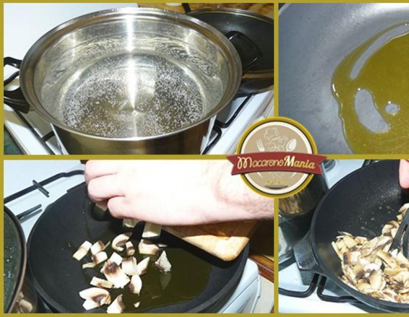 Рецепт макароны с грибами шампиньонами. Паста с шампиньонами в сливочном соусе. Макароны с шампиньонами и сырным
соусом - рецепт