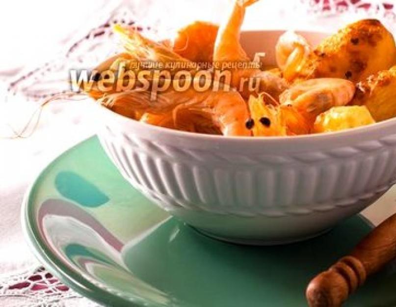 Запеченный картофель в духовке с креветками. Рецепт картофель запеченный с креветками и сыром. Калорийность, химический состав и пищевая ценность