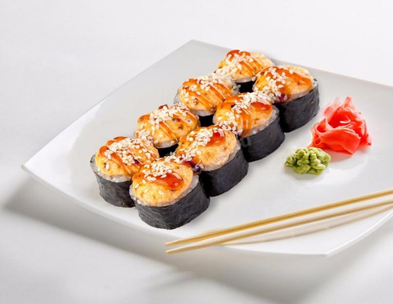 Жареные суши рецепт. Как приготовить горячие роллы? Запеченные роллы с угрем и нори