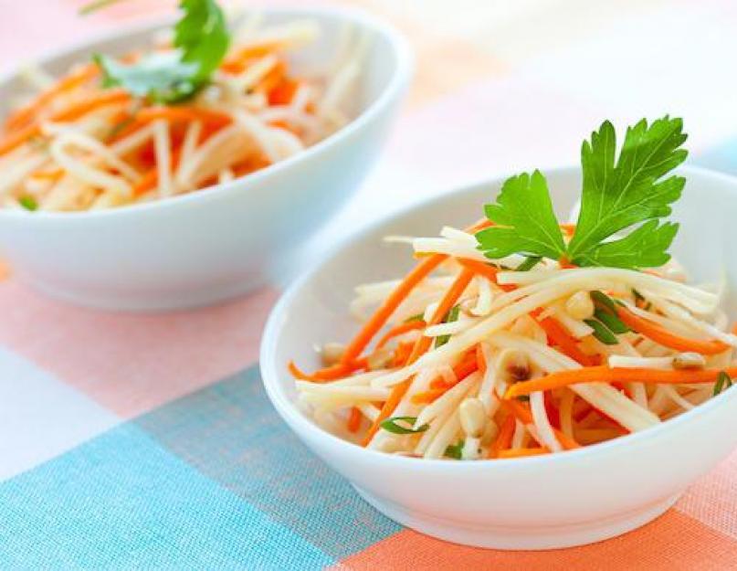  Полезные салаты: рецепты. Салат из зеленой редьки с морковью