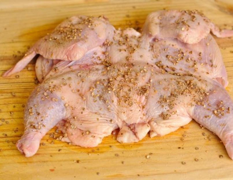 Comment faire cuire du poulet au tabac au four.  Tabac de poulet au four : recettes pour préparer des plats de tous les jours et des fêtes.  Tabaka au poulet - recette à la poêle sous pression