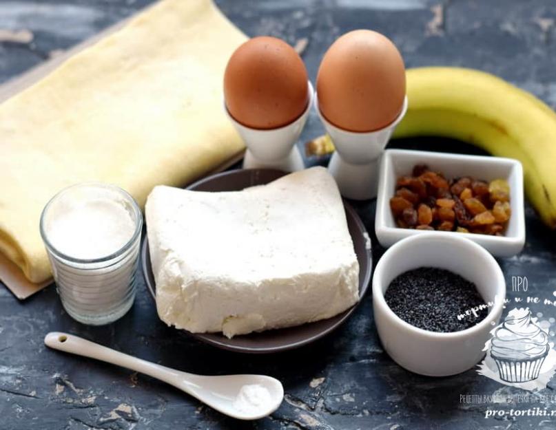 Comment faire de la pâte feuilletée avec du fromage cottage à partir de pâte feuilletée.  Pâtisseries feuilletées au fromage blanc : sucrées, salées, au four et à la poêle.  Recettes de diverses pâtisseries à base de pâte feuilletée au fromage cottage.  Pâte feuilletée au fromage blanc à partir de pâte feuilletée toute prête sans levure - recette aux raisins secs