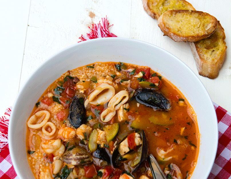 Сицилийский суп из морепродуктов с кускусом. Сицилийский суп из морепродуктов с кускусом Сицилийский суп из морепродуктов с кускусом топ