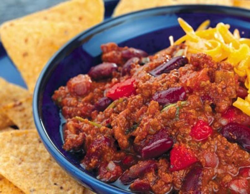 Recipe ng Mexican baked beans.  Mexican beans - recipe na may larawan.  Mga recipe ng chili con carne