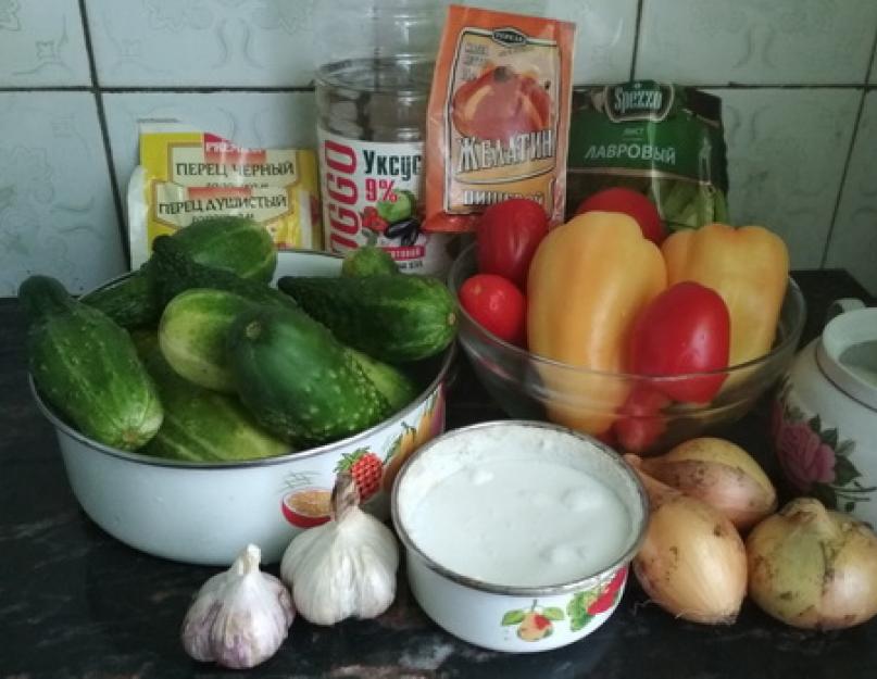 Овощной салат в желейном маринаде на зиму. Салаты в желатине зиму рецепты