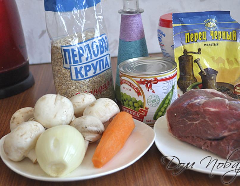 Pearl barley sinigang na may karne at mushroom.  Recipe ng larawan.  Pearl barley sinigang na may karne, mushroom at gulay.  Sinong nagsabing hindi masarap ang pearl barley?  Paano magluto ng sinigang na perlas barley na may karne, mushroom at gulay